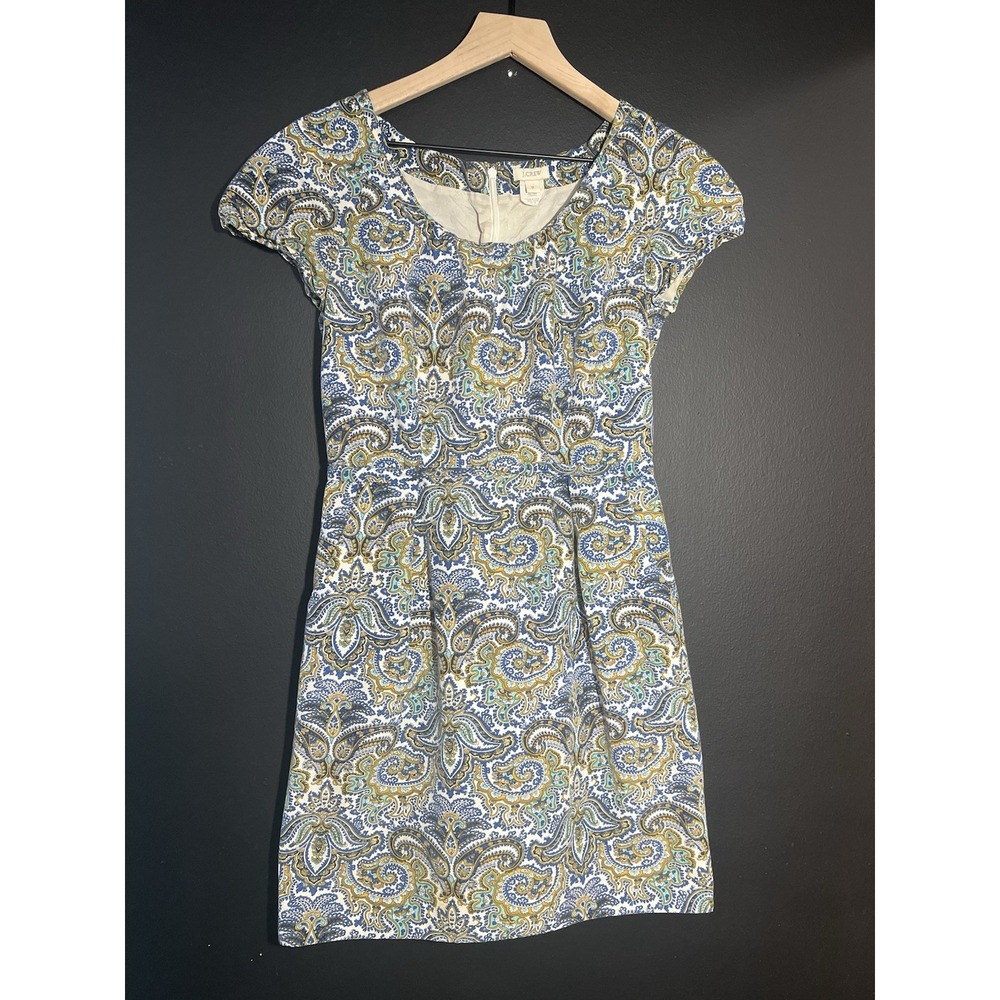 J Crew Womens Dress Paisley Short Sleeve Size 2 Multi Color Zip Up Silk Blendc11